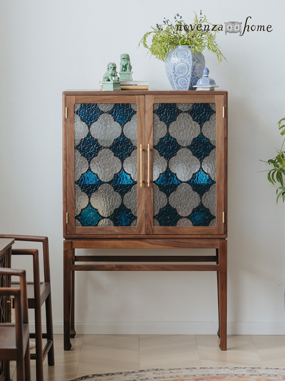Walnut Glass Door Display Cabinet