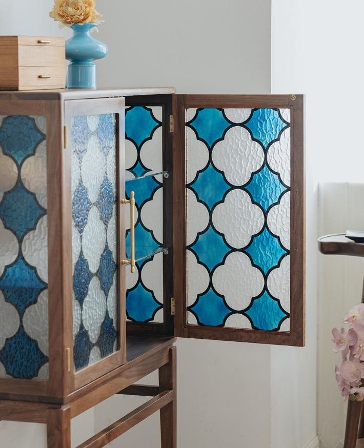 Walnut Glass Door Display Cabinet
