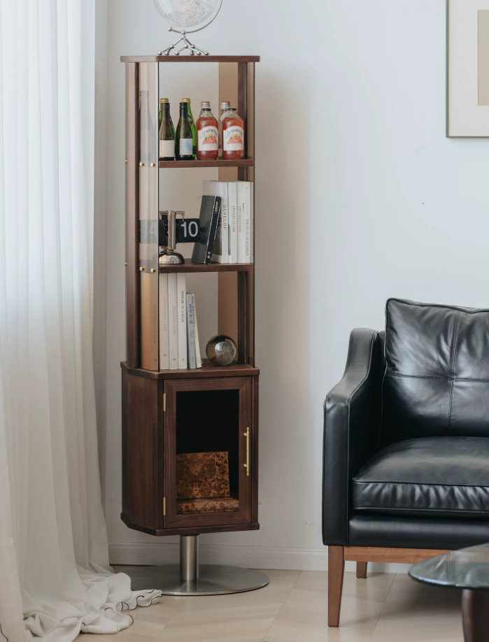 Rotating Walnut Wood Bookshelf