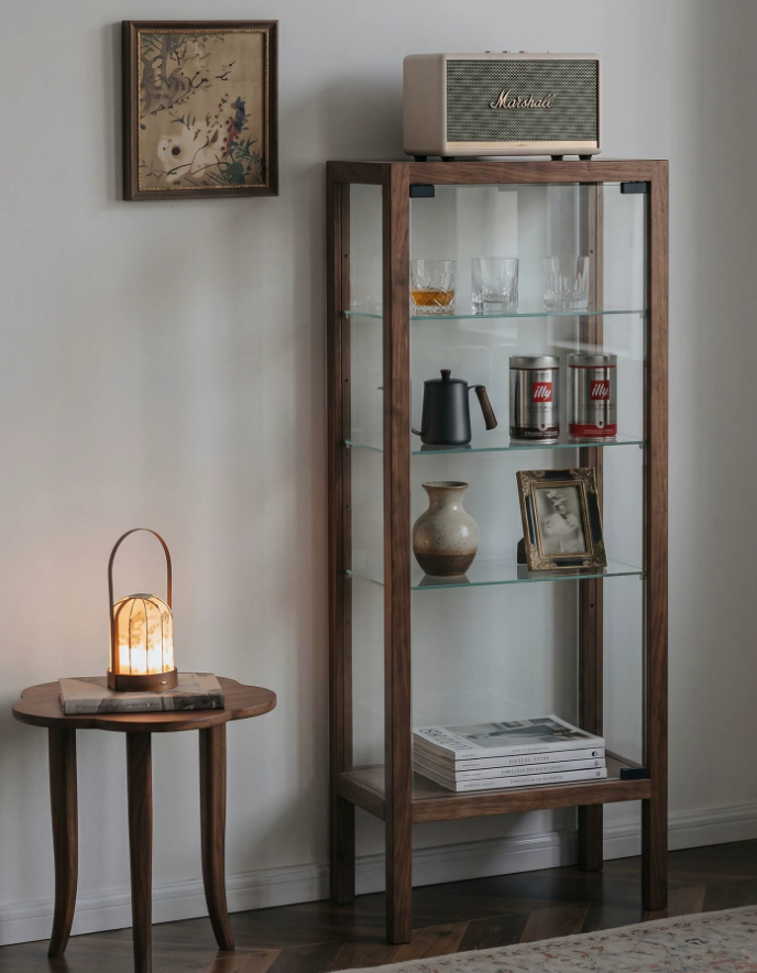 Walnut Glass Display Cabinet