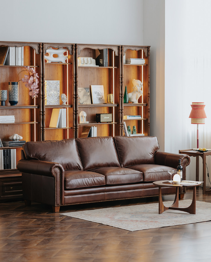 Walnut Full Wall Bookcase System