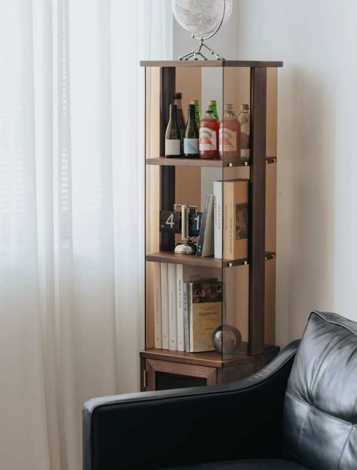 Rotating Walnut Wood Bookshelf