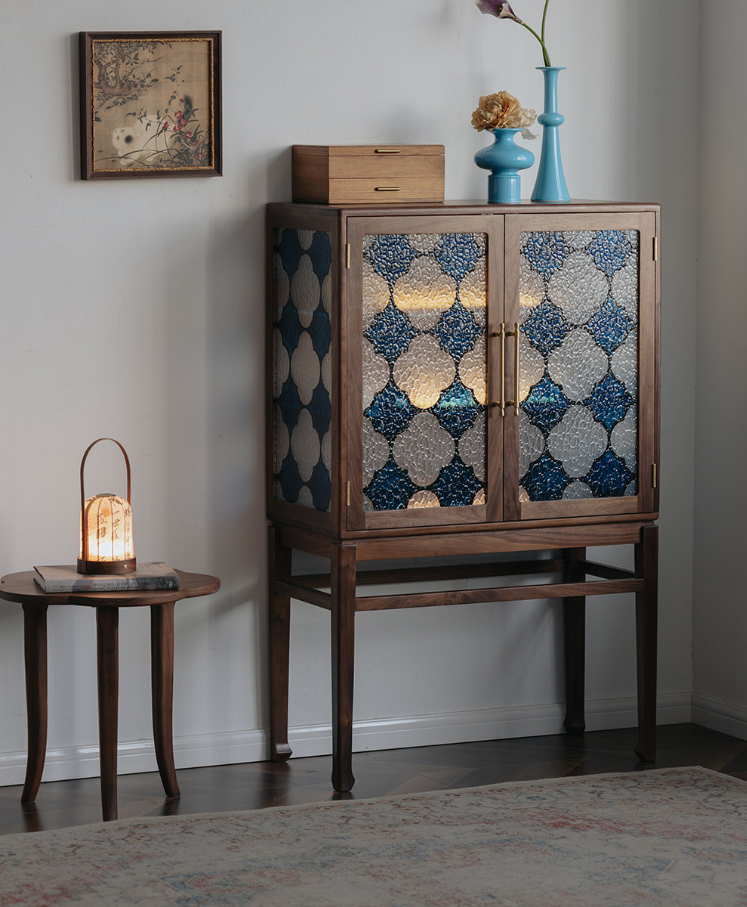 Walnut Glass Door Display Cabinet