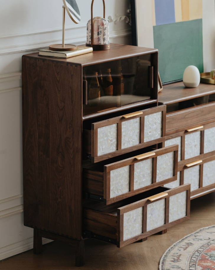 Walnut Minimalist Three-Drawer Nightstand