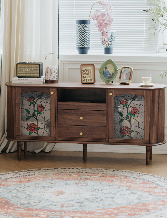 Walnut Vintage Entryway Storage Cabinet