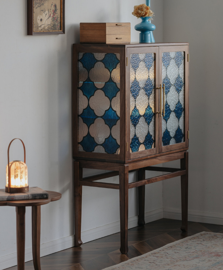 Walnut Glass Door Display Cabinet