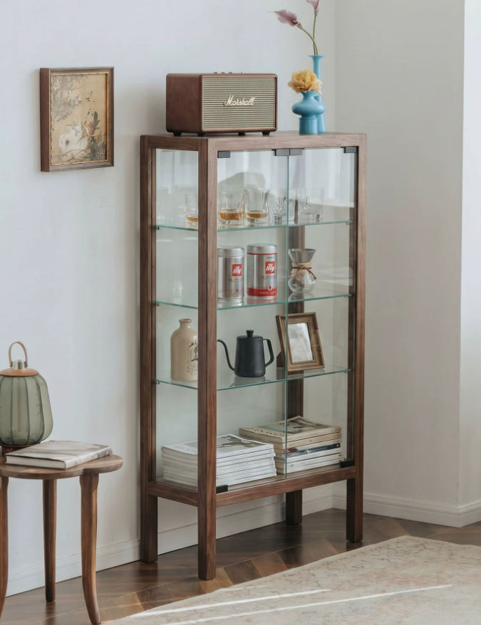 Walnut Glass Display Cabinet