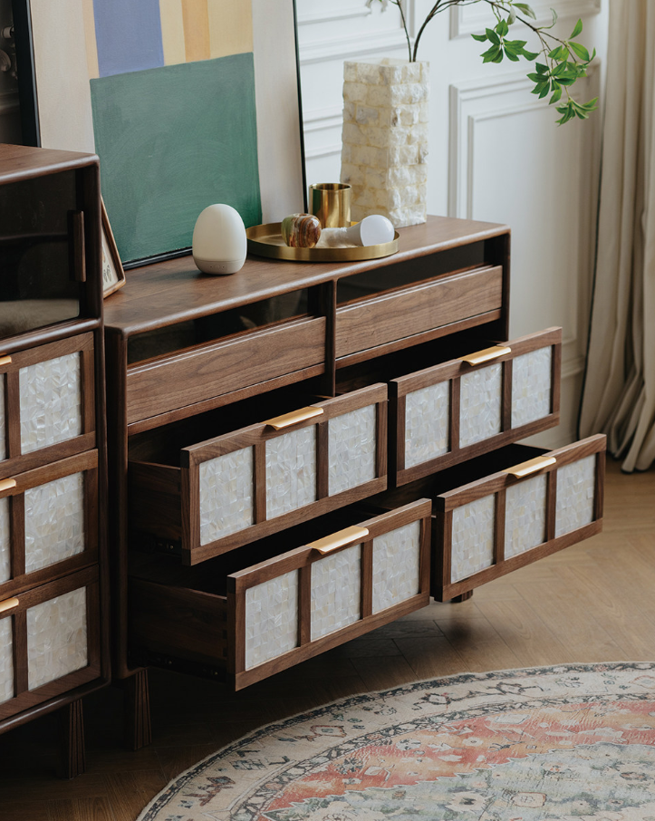 Walnut Nordic Nine-Drawer Chest