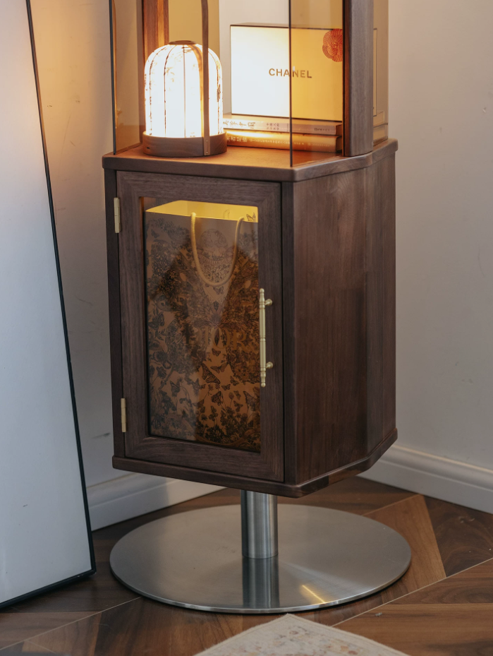 Rotating Walnut Wood Bookshelf