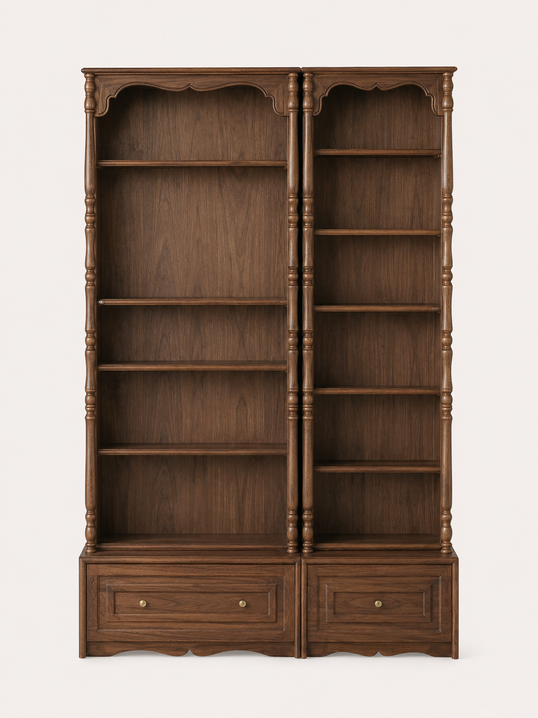 Walnut Full Wall Bookcase System