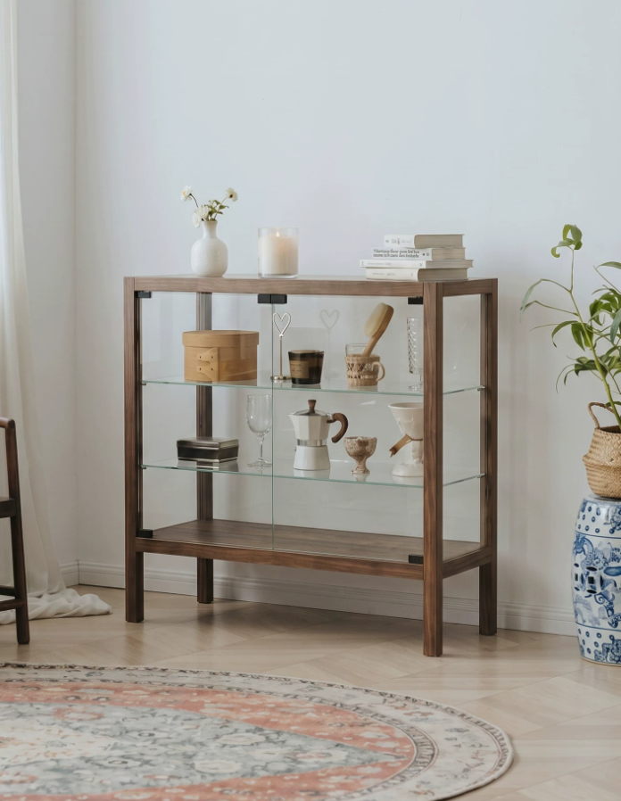Walnut Glass Display Cabinet