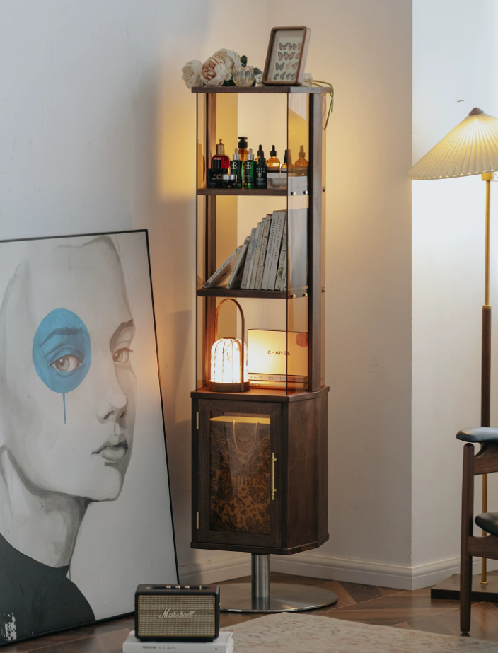 Rotating Walnut Wood Bookshelf