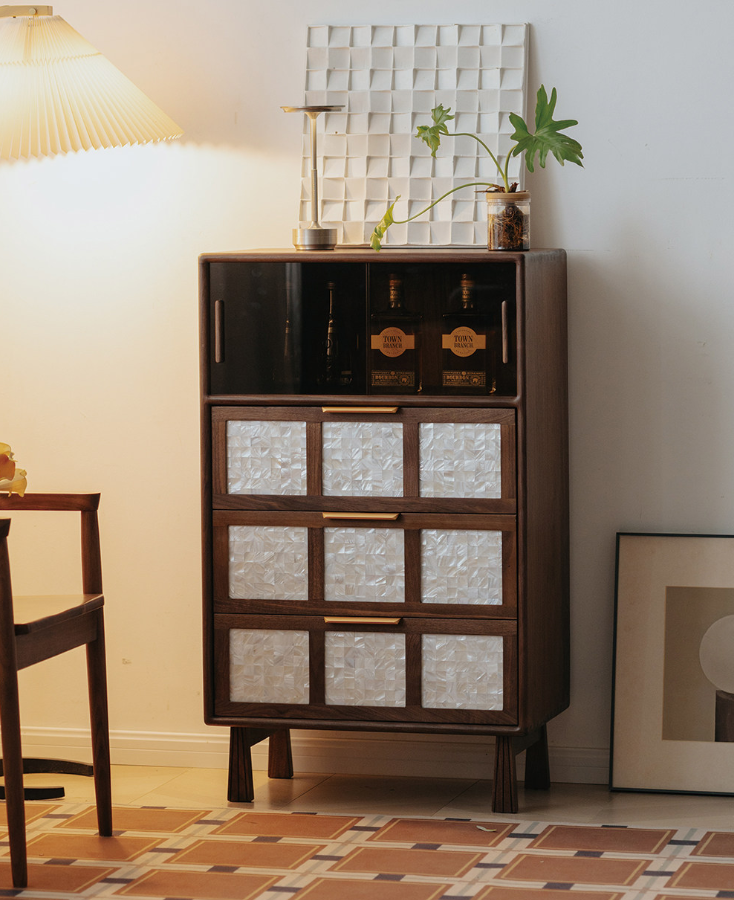 Walnut Minimalist Three-Drawer Nightstand