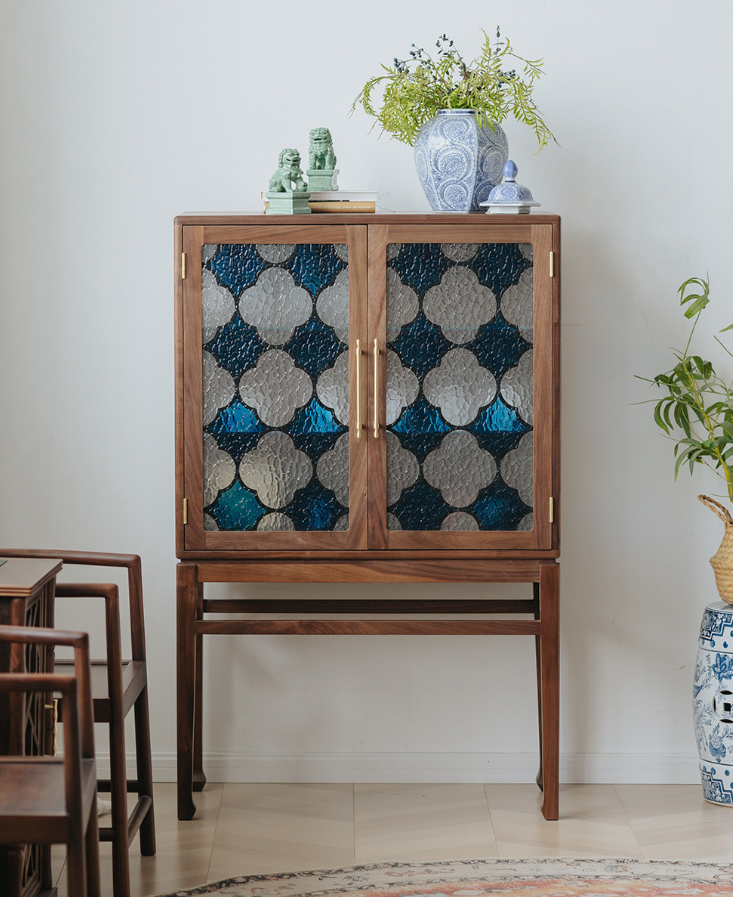 Walnut Glass Door Display Cabinet