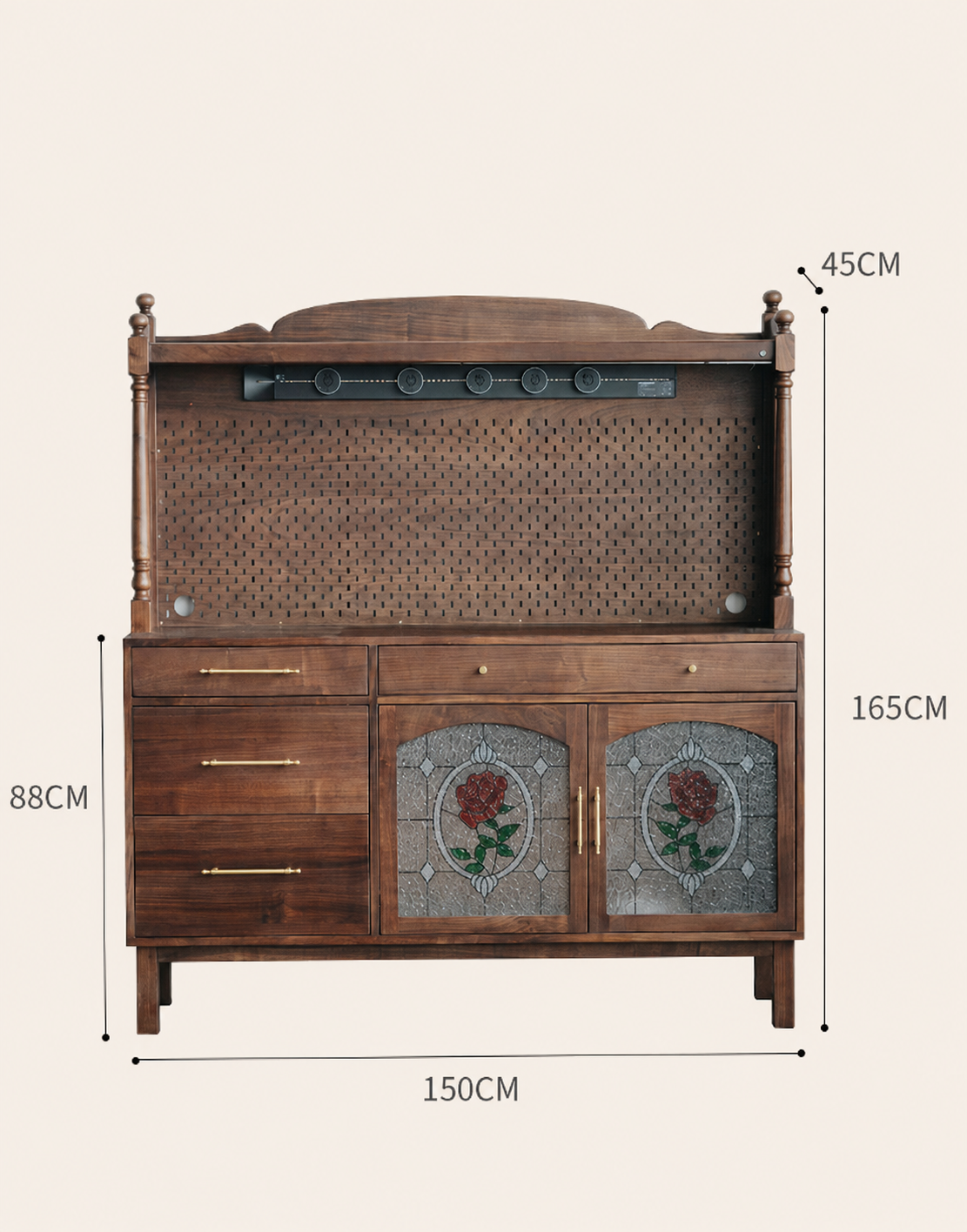 Walnut Vintage Glass Sideboard
